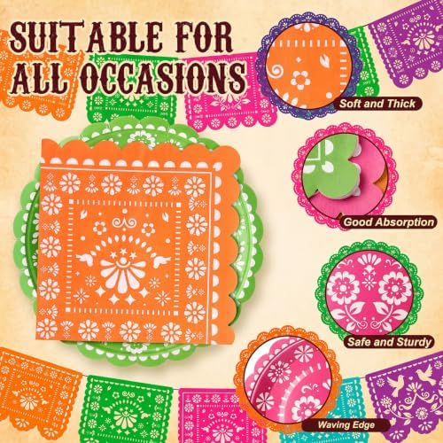 Roshtia 120 Pcs Mexican Plates and Napkins Set, Papel Picado Design - Image 3