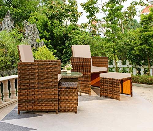 Devoko 4 Pieces Patio Wicker Furniture Set Outdoor Patio Chairs with Ottomans All Weather Cushioned Chairs Balcony Porch Furniture (Beige) - Image 3