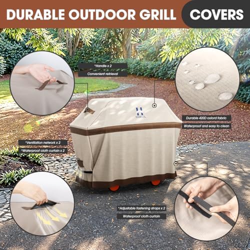 HAMLER Grill Cover 58 Inch, Heavy Duty Waterproof BBQ Covers, Gas Grill Covers Fits Weber Spirit, Weber Genesis, Char-Broil, Nexgrill, Brinkmann, Brown & Beige - Image 4