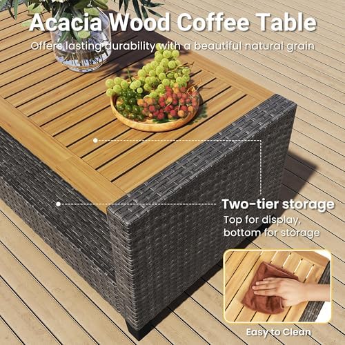 Wisteria Lane 4 Piece Patio Furniture Set, Wicker Outdoor Patio Conversation Furniture Set, All Weather Outdoor Patio Sofa with Cushion and Wood Table, Dark Gray - Image 6
