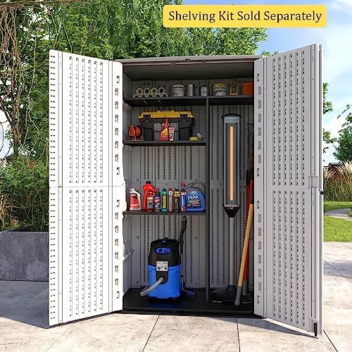 HOMSPARK Storage Shed Weather Resistance, Multi-Purpose Outdoor Storage Cabinet Waterproof, Outdoor Storage Cabinet for Garbage Cans, Lawnmower, Garden Accessories (White, Tall shed-53 cu ft) - Image 3