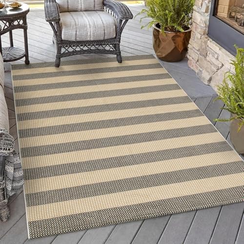 OJIA Indoor Outdoor Rugs 4'x6', Washable Outdoor Patio Rug Tan Camping Rug by OJIA