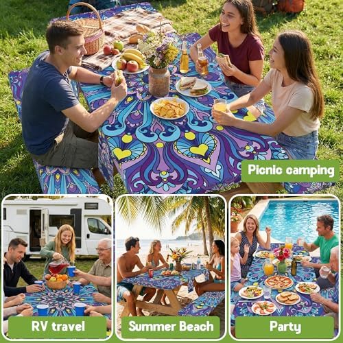 Picnic Table Cover with Bench Covers Vinyl Table Cloth Camping Lovers Essentials Camper Rv Car Travel Accessories Accessory Overlanding Must Haves Outdoor Gadgets Road Trip Tools Gear Stuff Equipment - Image 6