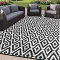SAND MINE Waterproof Outdoor Rug 8x10 ft, Plastic Reversible Rug, Modern Area Rug, Large Floor Mat for Outdoors, RV, Patio, Backyard, Deck, Picnic, Beach, Camping (8' x 10', Black & White Lattice) by SANDMIND