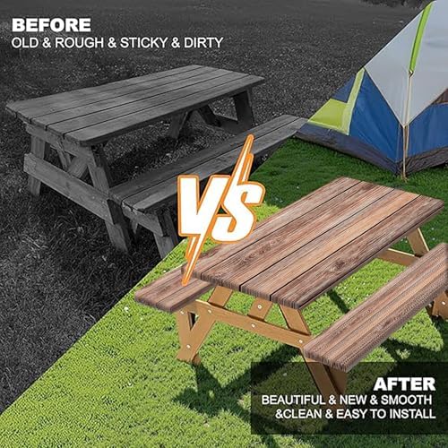 Picnic Table Cover with Bench Covers Camping Essentials Farmhouse Outdoor Table Covers Wood Grain Waterproof Windproof Fitted Tablecloth Cover with Elastic Edge for Indoor & Outdoor 3 PCS 30x96 Inch - Image 4