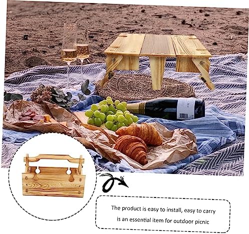 2-in-1 Picnic Basket Folding Picnic Desk Xmas Portable Wooden - Image 5