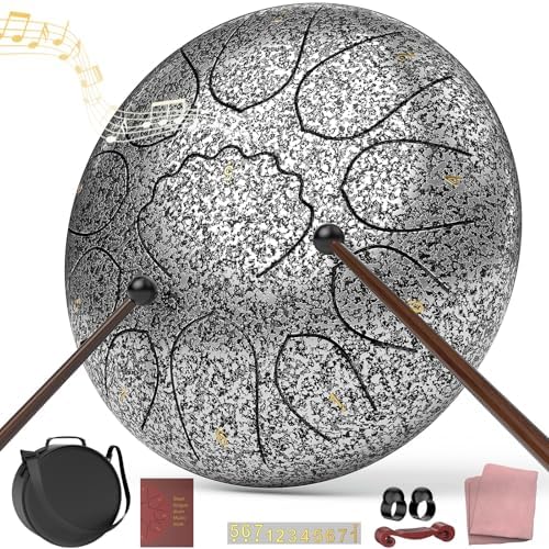 Rain Drum for Outside Garden, 8 Inches 11 Notes Steel Tongue Drum, Waterproof Meditation Rain Chime, Musical Instruments for Adult Gift with Bag, Music Book, Mallets (Star Sliver) by INNOWARMER