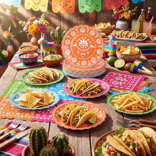 Roshtia 120 Pcs Mexican Plates and Napkins Set, Papel Picado Design - Image 5