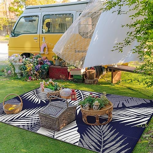 GENIMO Outdoor Rug, Waterproof Plastic Rugs for Patio, 6'x9' Blue White - Image 3