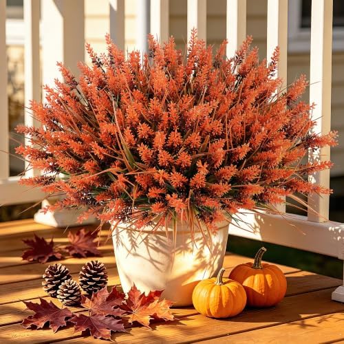 24 Bundles Fall Faux Outdoor Plants, UV Resistant Artificial Fake Lavender with Monkey Grass, Realistic Faux Lavender Greenery Shrubs for Patio Porch Yard Garden Pathway Window Box Fall Home Decor by TrueGloArtficialGreenery