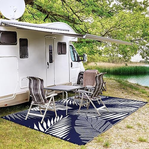 GENIMO Outdoor Rug, Waterproof Plastic Rugs for Patio, 6'x9' Blue White - Image 5