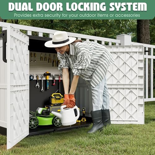 LHBcraft 36 Cu Ft Outdoor Storage Cabinet, Horizontal Resin Storage Shed Box for Backyards, Patios, Portable Waterproof Outdoor Storage Box with Lockable Doors, Ashen - Image 4