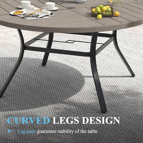 VICLLAX Patio Table and Chair Set of 10, All Weather Metal Round Outdoor Dining Furniture Set-59.9" Round Outdoor Table and Chairs, Grey Wood Grain Tabletop - Image 6