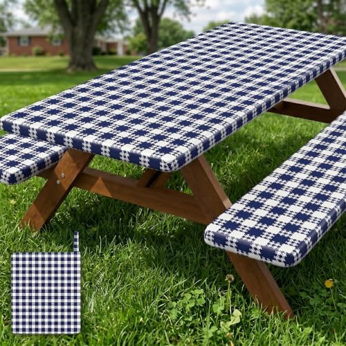 Picnic Table Cover with Bench Covers Camping Tablecloth Set with Pocket by pickyNproud