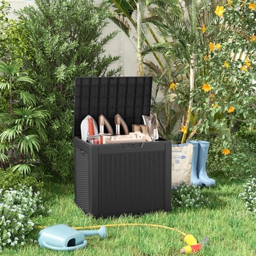 32 Gallon Outdoor Storage Box, Large Resin Deck Box for Patio Cushions, Garden Tools, Pool Accessories, Waterproof and Lockable Design, Storage Bench for Backyard & Deck(Black) - Image 4