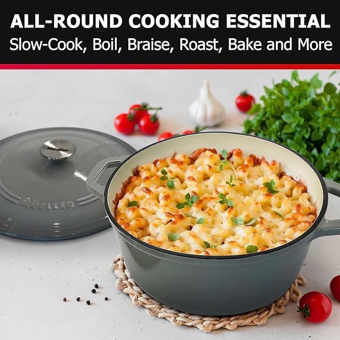 MUELLER HOME 4.5 QT Enameled Cast Iron Dutch Oven, Heavy-Duty Casserole Dish and Braiser Pan with Lid and Stainless Knob, Oven-Safe up to 500° F & Across All Cooktops, Grey - Image 5