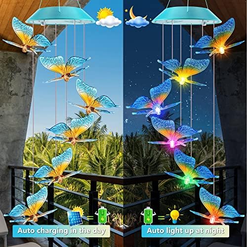 Solar Wind Chimes Outdoor, Color Changing Butterfly Gift for Mom Grandma - Image 4
