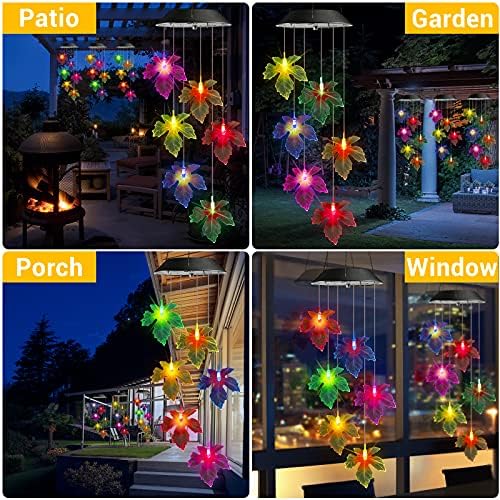 Toodour Solar Wind Chimes, Color Changing Maple Leaf Wind Chime - Image 6