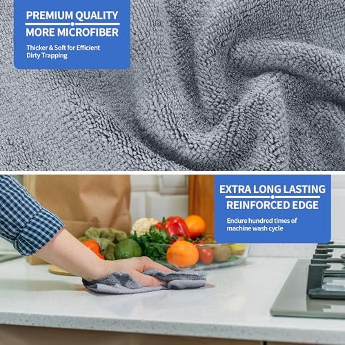 Microfiber Cleaning Cloth, Premium 8 Pack Cleaning Towels, Lint-Free Streak-Free Ultra Absorbent, 300GSM Reusable Microfiber Towel for Cars Shop Garage Home Kitchen, 12.6" x 12.6" Grey - Image 3