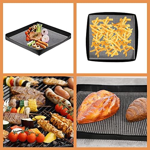 Kamehame Grill Basket Pack of 2 Non-stick Mesh Tray for Grilling & Baking, Black Heat-Resistant Grilling Mats for Outdoor Barbecue, Crispy Basket, Meat Vegetable Grill Mesh - Image 5