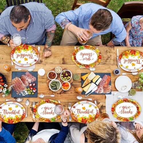 Qyeahkj 50PCS Thanksgiving Oval Paper Plates Large 11”Heavy Duty Disposable Plates Fall Party Decorations Give Thanks Serving Platter Supplies Favor Autumn Maple Leaf Party Tableware Set - Image 7