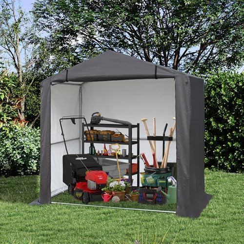5x3 Ft Outdoor Storage Shelter Shed, Waterproof Heavy Duty Storage Shed with Roll-up Zipper Door and Sloping Roof, Portable Storage Tent for Tool Shed, Bike,Backyard Garden Patio, Gray by 10x10FTHardtopWoodGazebo
