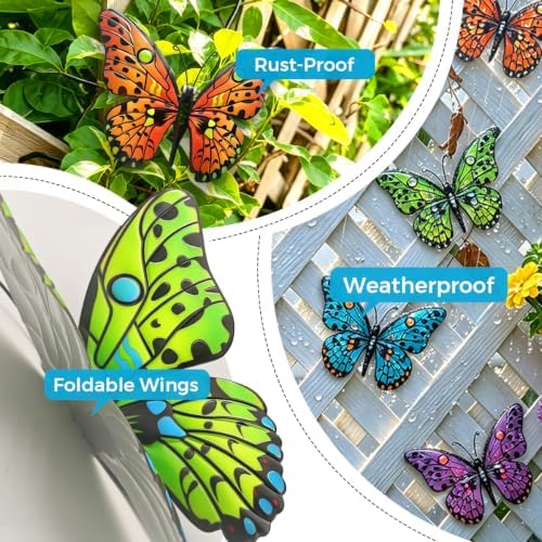 Metal Butterfly Wall Decor - 9.6" Outdoor Fence Wall Art Decor, Hanging Decoration for Garden Yard Living Room Bedroom Patio Balcony(4 Pack) - Image 4
