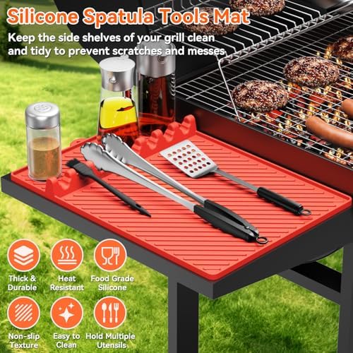 Silicone Griddle Mat for Blackstone - Magnetic Silicone Grill Tools Mat for Blackstone Accessories, Side Shelf Spatula Utensil Mats with Drip Pad for Outdoor BBQ Grill Kitchen Countertop (2-Pack) - Image 2