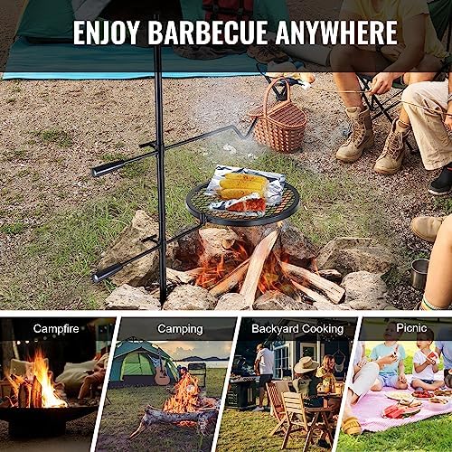VEVOR Swivel Campfire Grill, Fire Pit Grill Grate over Fire Pits, Heavy Duty Steel Grill Grates, 360° Adjustable Open Fire Outdoor Cooking Equipment, Portable Camp Fire Racks for Camping Outdoor BBQ - Image 6