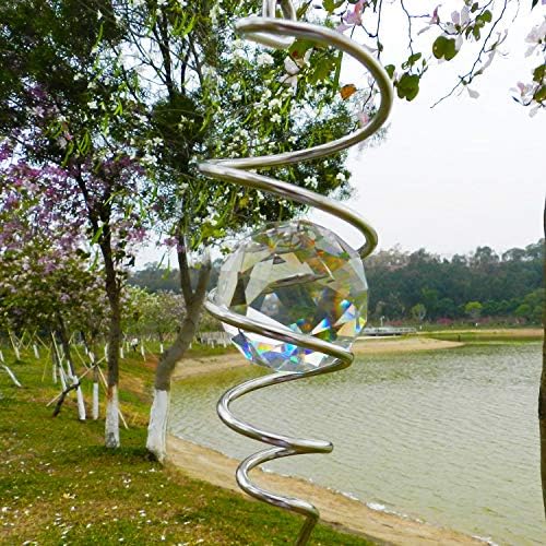 FONMY Gazing Ball Spiral Tail -Decorative Wind Spinner Sun Catcher 11 inch Tail and 2 inch Clear Crystal Orb. Indoor Outdoor Garden Decoration -13 inch Height - Image 3