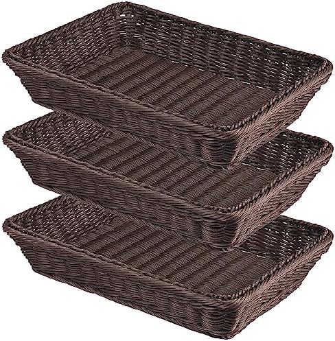 3 PCS 16 Inch Wicker Bread Basket, Woven Serving Basket, Tabletop Food Serving Basket for Restaurant, Bakery, Family Party, Hotel Serving, Fruits, Vegetables and Snacks, coffee, by GNIEMCKIN by GNIEMCKIN