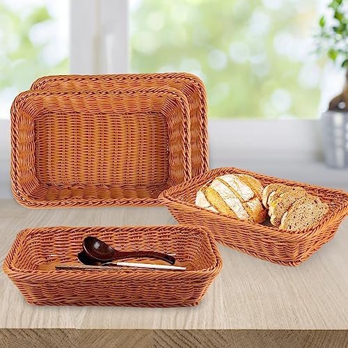 GNIEMCKIN 5-Piece 12-Inch Wicker Bread Basket - Woven Tabletop Food Serving Basket for Restaurant, Bakery, Family Party, Hotel - Brown - Image 6