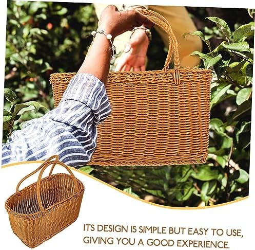 Rattan Woven Storage Basket, Home, Sturdy Beige Plastic Container - Image 3