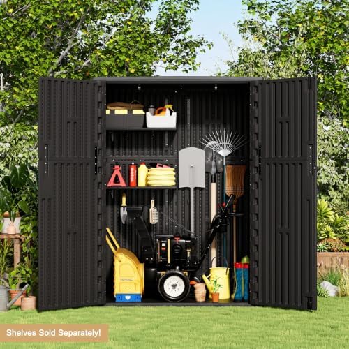 KINYING Outdoor Storage Shed,57 Cu.ft Vertical Outdoor Storage Cabinet Waterproof, Outdoor Resin Tool Shed for Patio Furniture, Garden Tools, Pool Accessories, Lawn Mower(Black Color) - Image 5