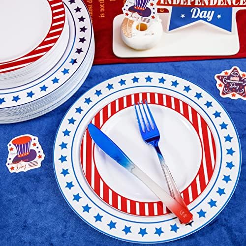 LIYH 180 Pcs 4th of July Plates - Red White and Blue Plastic Silverware & Patriotic Party Supplies Include Dinner & Dessert Platos, Forks, Knives, Spoons, Cups 4th of July Decorations - Image 6
