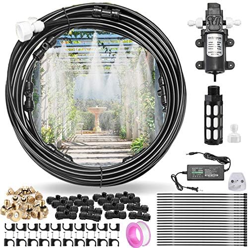 CozyCabin Outdoor Misting Cooling System with Pump - 40ft (12m) Misting Line with Filter + 6 Brass Mist Nozzles (3/4") for Patio Garden Greenhouse Watering Distribution System (12m (40ft)) by CozyCabin