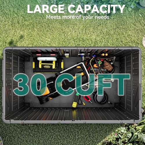 YITAHOME 30 Cu Ft Outdoor Storage Shed with Shelf, Waterproof Storage Cabinet for Bike & Garden Shed, Horizontal Outdoor Storage Shed for Garage, Pool Storage, Dark Gray & Black - Image 2