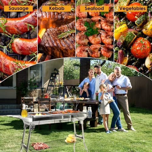 Portable Charcoal Grill, Large Stainless Steel Folding BBQ Grill with Storage Shelf, Foldable Barbecue Grill for Outdoor Cooking Camping Hiking Backyard Garden Picnic Parties Kabob (39x13.4x28 Inch) - Image 4