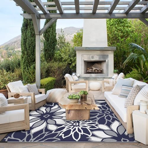 GENIMO Outdoor Rug, Waterproof Plastic Rugs for Patio, 6'x9' Sapphire White - Image 4
