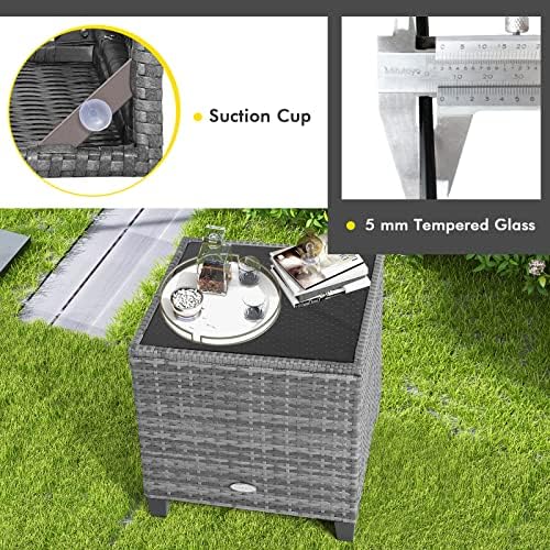 Tangkula 3 Pieces Patio Furniture Set, Outdoor PE Rattan Conversation Chair Set with Tempered Glass Side Table and Removable Cushions, PE Wicker Chairs and Table Set for Porch, Balcony and Garden - Image 7