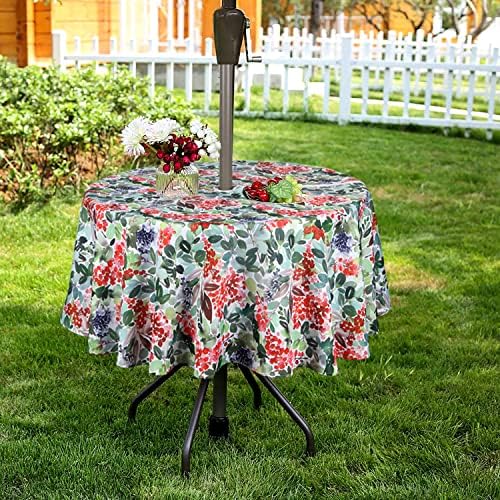 EHouseHome Outdoor Indoor 60inch Round Tablecloth with Umbrella Hole and Zipper, Waterproof Zippered Patio Table Cloths, Spring/Summer Table Covers for Backyard Circular Table/BBQs/Picnic - Image 3