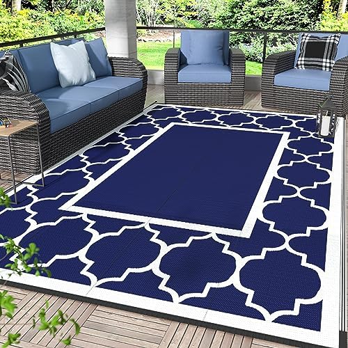 GENIMO Outdoor Rug, Waterproof Plastic Rugs for Patio, 6'x9' Blue White by GENIMO