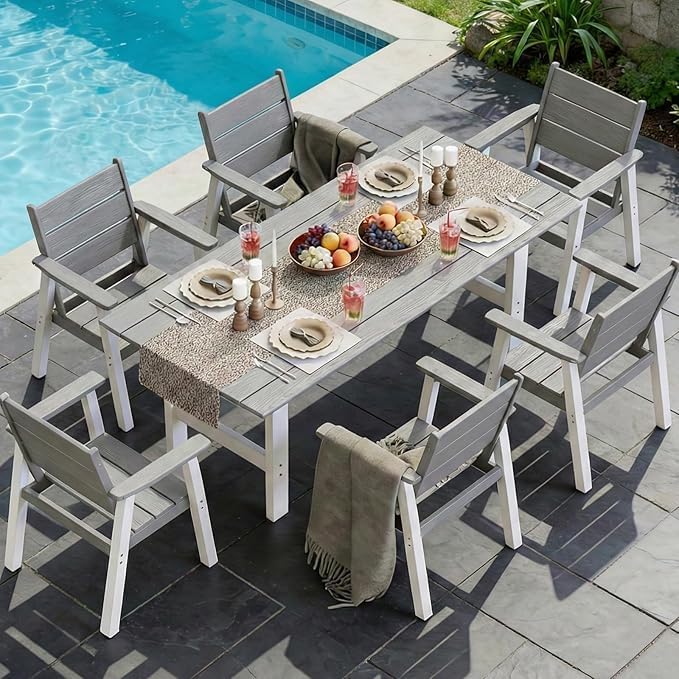 Outdoor Dining Chairs Set of 2,HDPE Patio Chairs with Wide Seat,Ergonomic Design Outdoor Furniture for Porch,Backyard,Deck,White and Grey - Image 3
