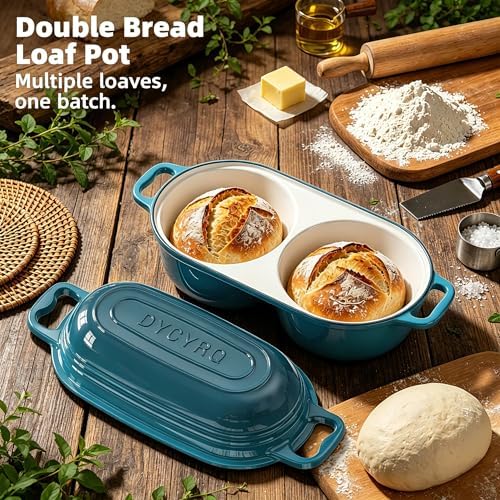 Enameled Cast Iron Double Round Bread Loaf Pot with Lid – Emerald - Image 4