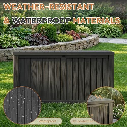 180 Gallon Outdoor Storage Box Waterproof, Resin Lockable Deck Box with Lid, Large Capacity Weatherproof Container for Patio Furniture, Side Table and Cushions (Black, 180 Gallon) - Image 5