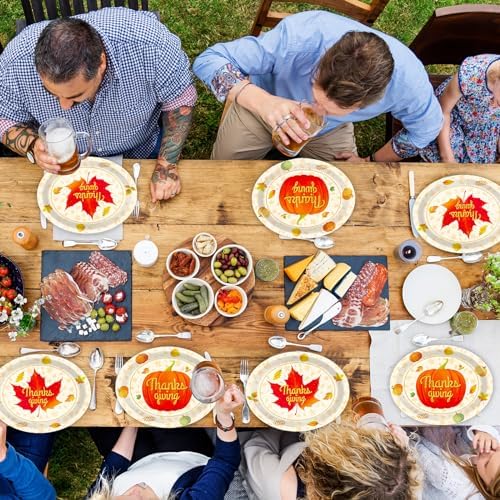 Qyeahkj 50 PCS Thanksgiving Oval Paper Plates Large 11” Disposable Fall Autumn Party Decorations Harvest Maple Leaf Supplies Favor for Home Kitchen Serving Dish Holiday Party Tableware Set - Image 5