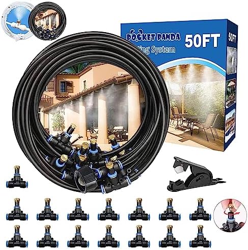 Misters for Outside Patio, 50FT|15M Outdoor Water Misting Cooling System. by POCKETPANDA
