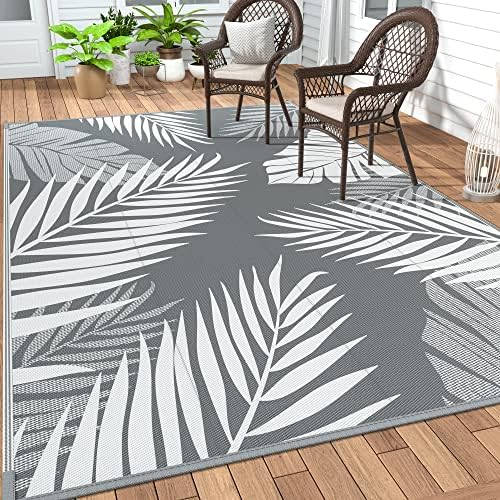 GENIMO Outdoor Rug, Waterproof Plastic Rugs for Patio, 5'x8' Grey White by GENIMO