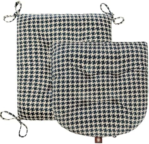 Outdoor Patio Cushion, Rocking Chair Cushion, Tufted Pads, Set of Upper and Lower with Ties Pack of 2 (2 Sets) - Back 20"×17", Seat 17"×17" (Blue Houndstooth) - Image 2