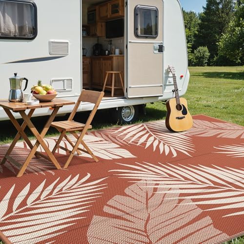 GENIMO Outdoor Rug, Waterproof Plastic Rugs 10'x14' for Camping Brick Red - Image 3